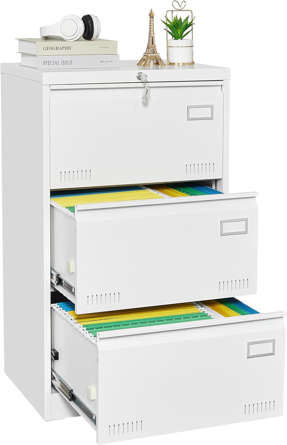 White 3-Drawer Metal Lateral File Cabinet Y932