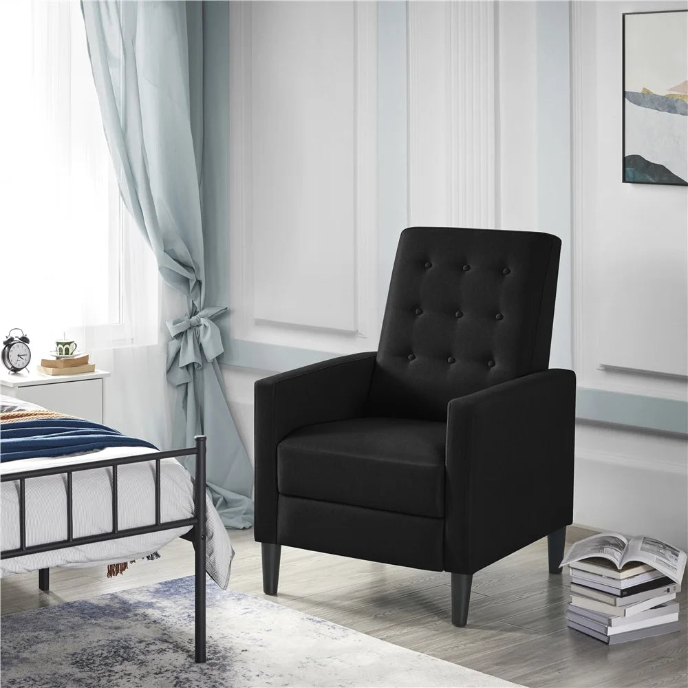 Black Fabric Tufted Recliner Chair with Adjustable Back & Footrest A546