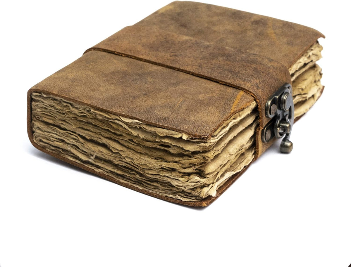 Vintage Leather Journal, Lock Closure, 240 Pages, Antique Deckle Edge Paper, Pack of 2 P3988