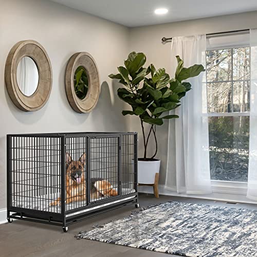 Heavy Duty Dog Crate Cage Kennel with Removable Wire Trays and Wheels L73253