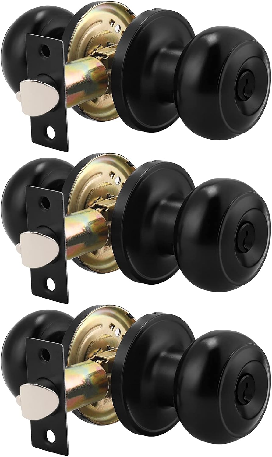 6 Pack Round Passage Door Knob Black Finish Door Hardware Q4291