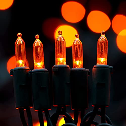 200 Orange LED Christmas Lights Black Wire 2 Strands 33 Feet Y28135