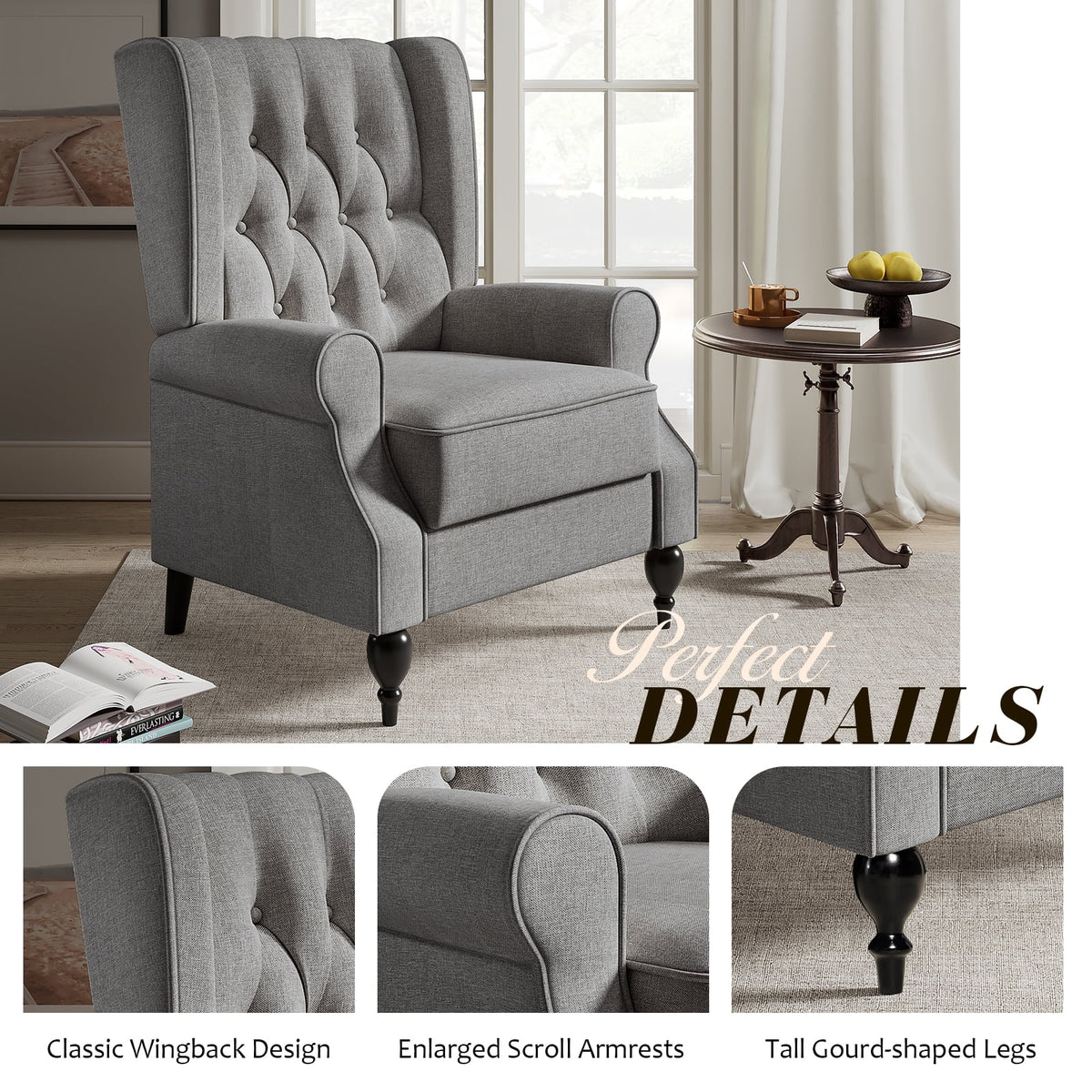 Dark Grey Upholstered Recliner Chair A685932