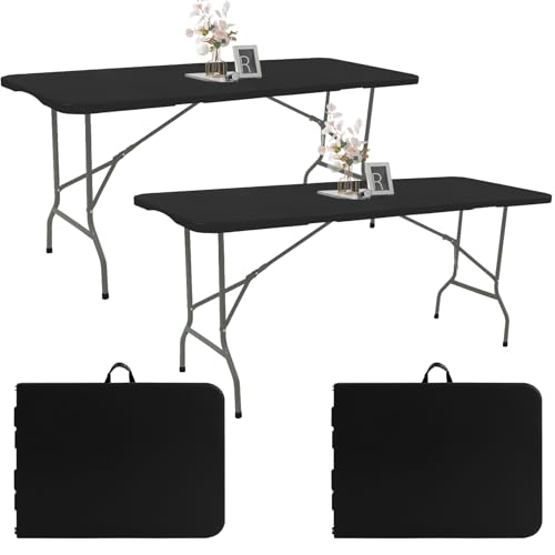 2 Pack 6 FT White Folding Plastic Table with Carrying Handle F92733