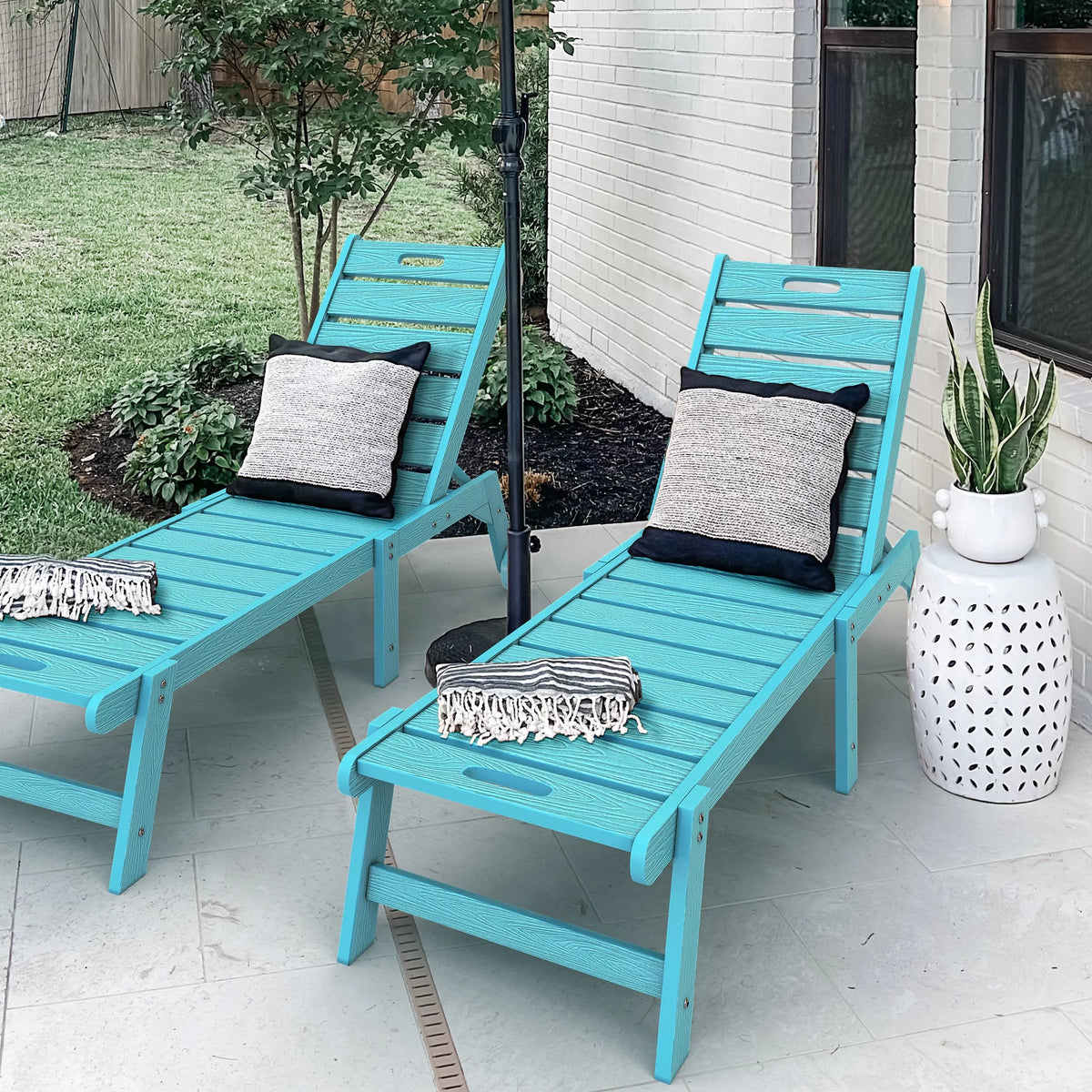 Blue 2 Pieces Patio Chaise Lounge Chairs with Wheels K52306