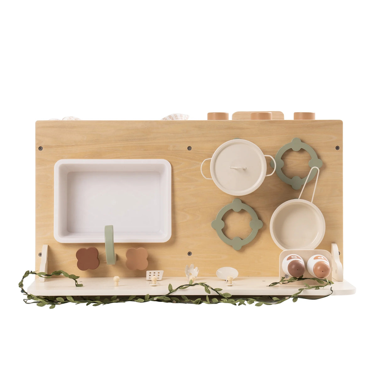 Cream Wooden Kids Kitchen Playset with Apron and Gloves T9795