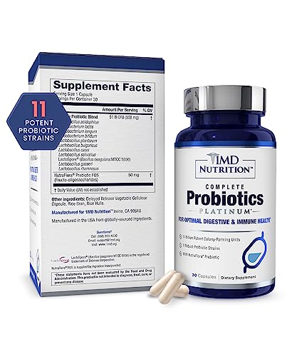 Complete Probiotics Platinum Prebiotics Probiotics Digestive Health Supplement 50 Billion CFU 11 Strains Dairy-Free 30 Caps O747839