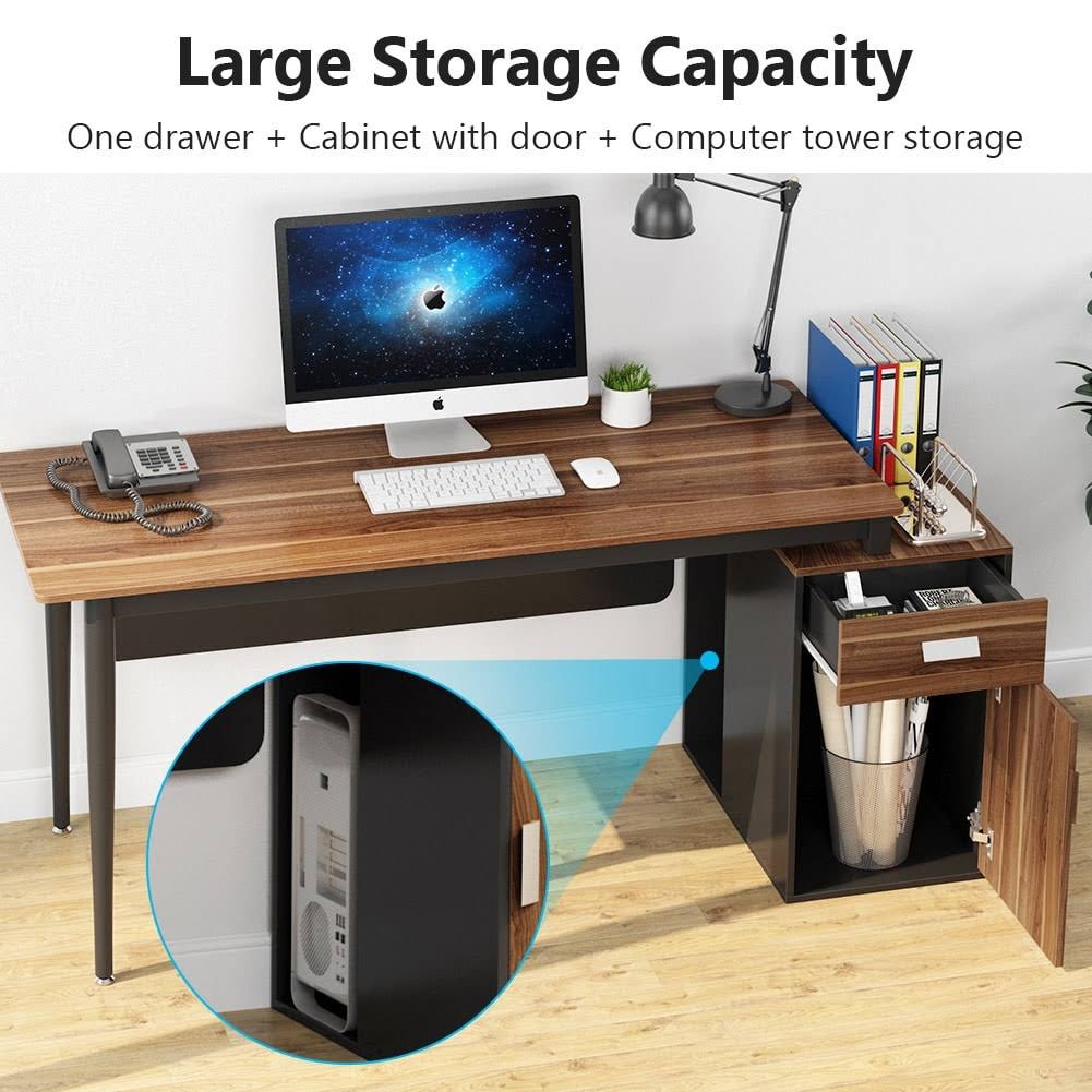 55 inch Computer Desk with Drawers and Storage Cabinet M6220