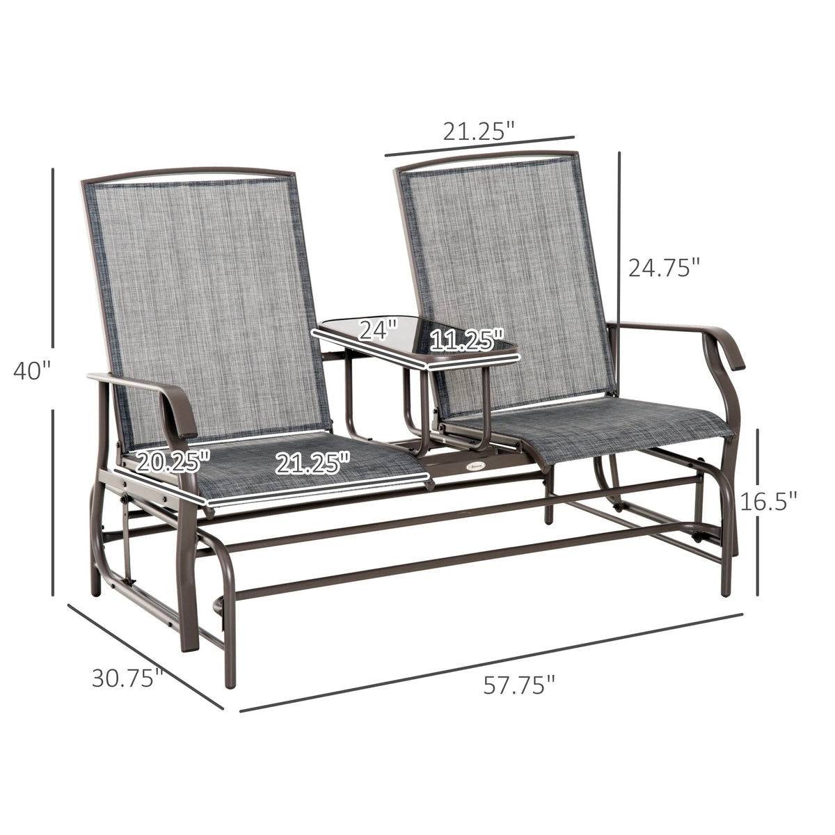 Gray Metal Frame Outdoor Glider Bench with Center Table Q66712