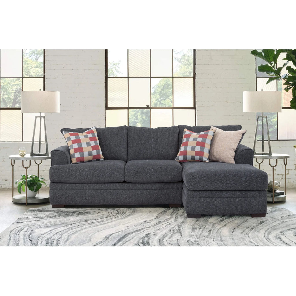 Charcoal Two Piece Sectional Sofa with Three Throw Pillows B79436