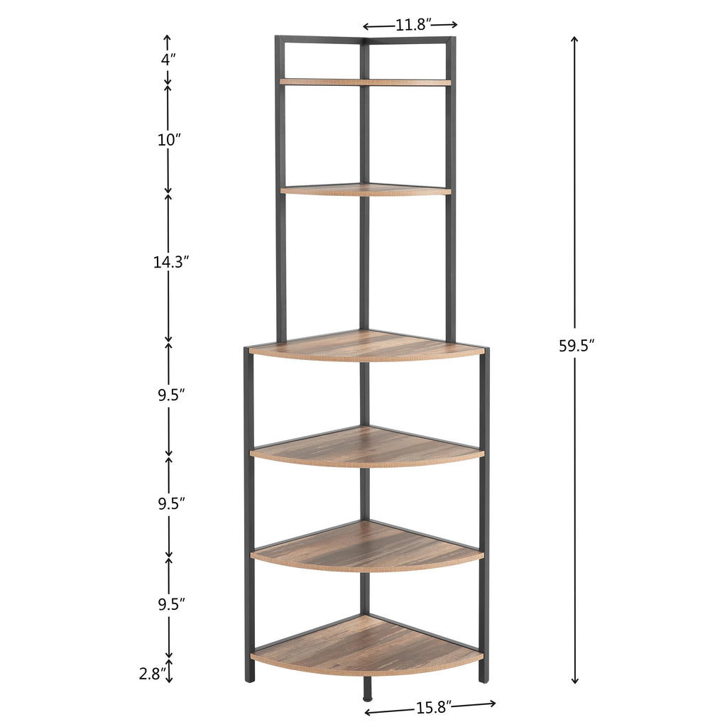 6-Tier Corner Wood Bookcase Rustic Brown E943