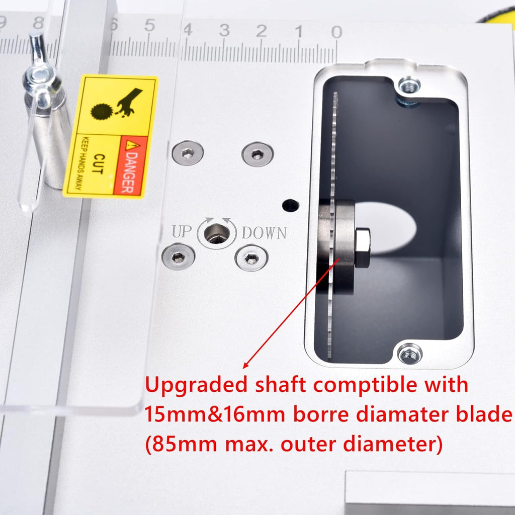 Mini Hobby Table Saw with Miter Gauge, 3 Inch HSS Alloy Steel Circular Saw Blade, Polishing Pad, 96W Power Supply A1113