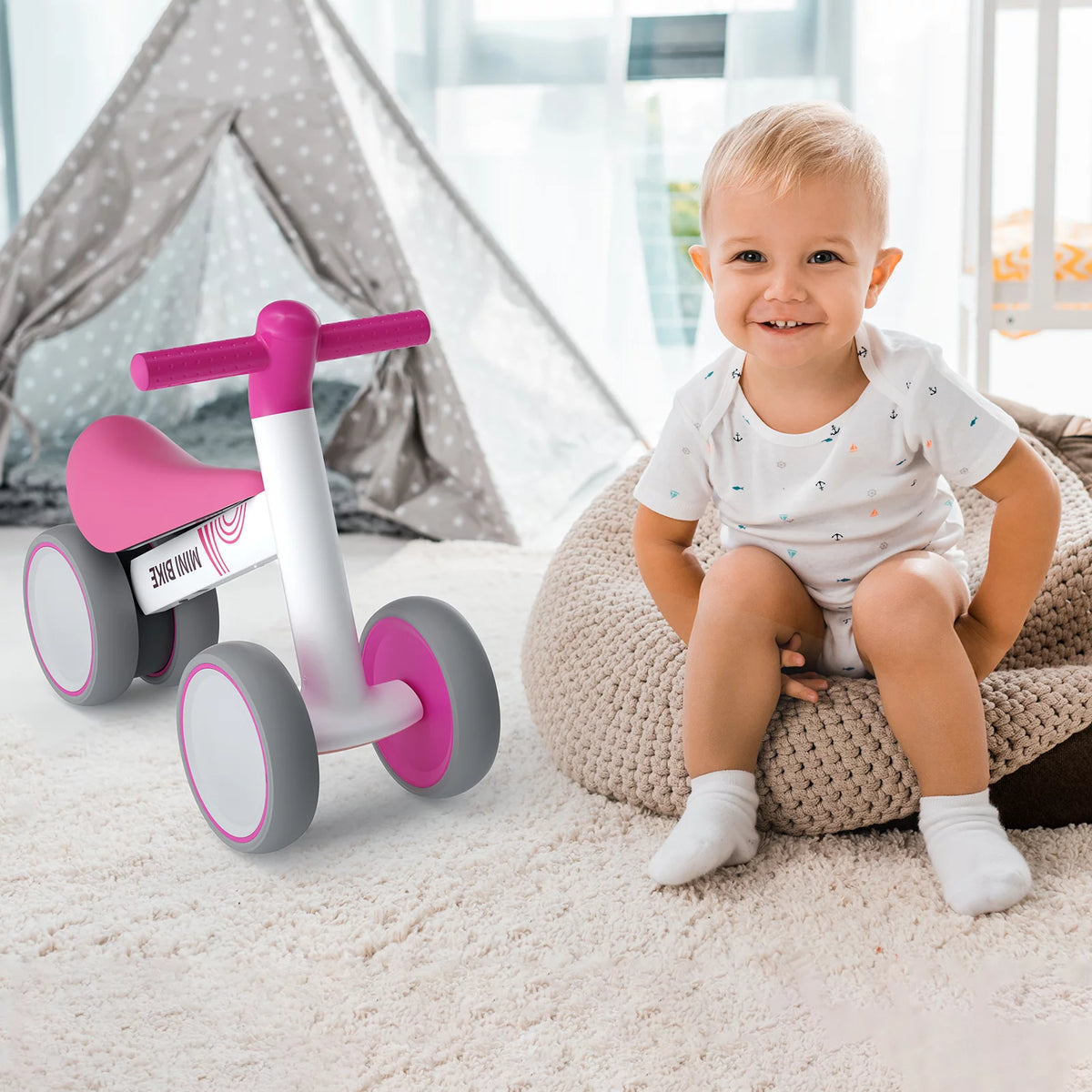 White 4 Wheels Baby Balance Bike T615754