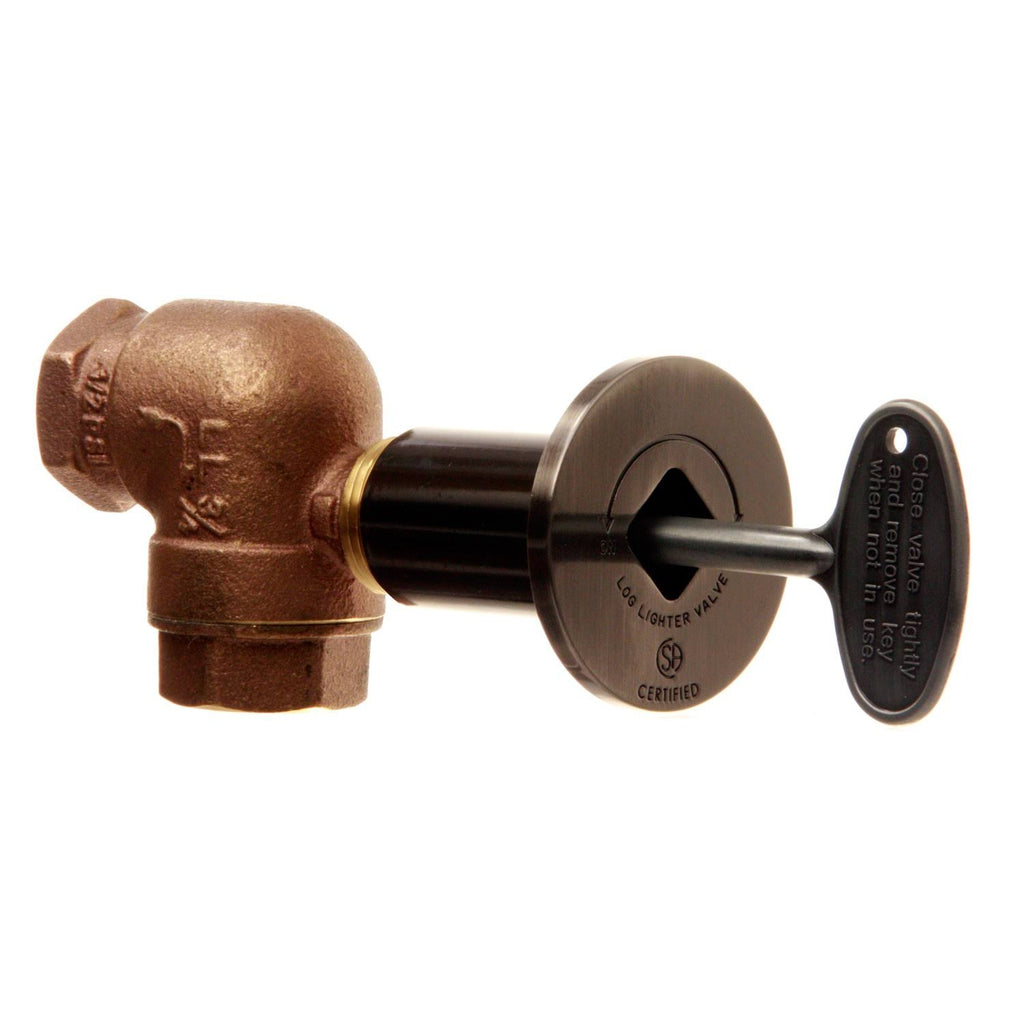 3/4 inch Angled Gas Fire Pit Shut Off Valve Kit with Pewter Flange and Key I94450