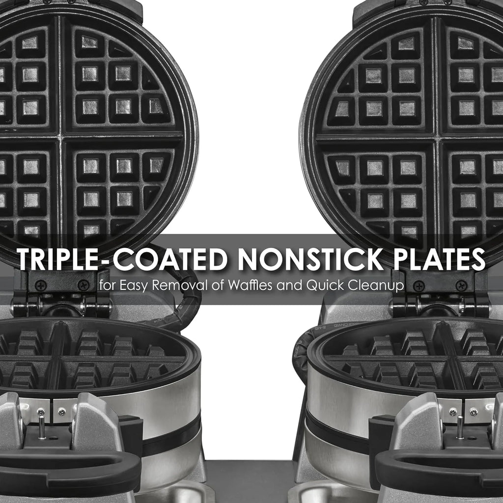 Double Side Belgian Waffle Maker, Non Stick Plates, 75 Waffles Per Hour B360096