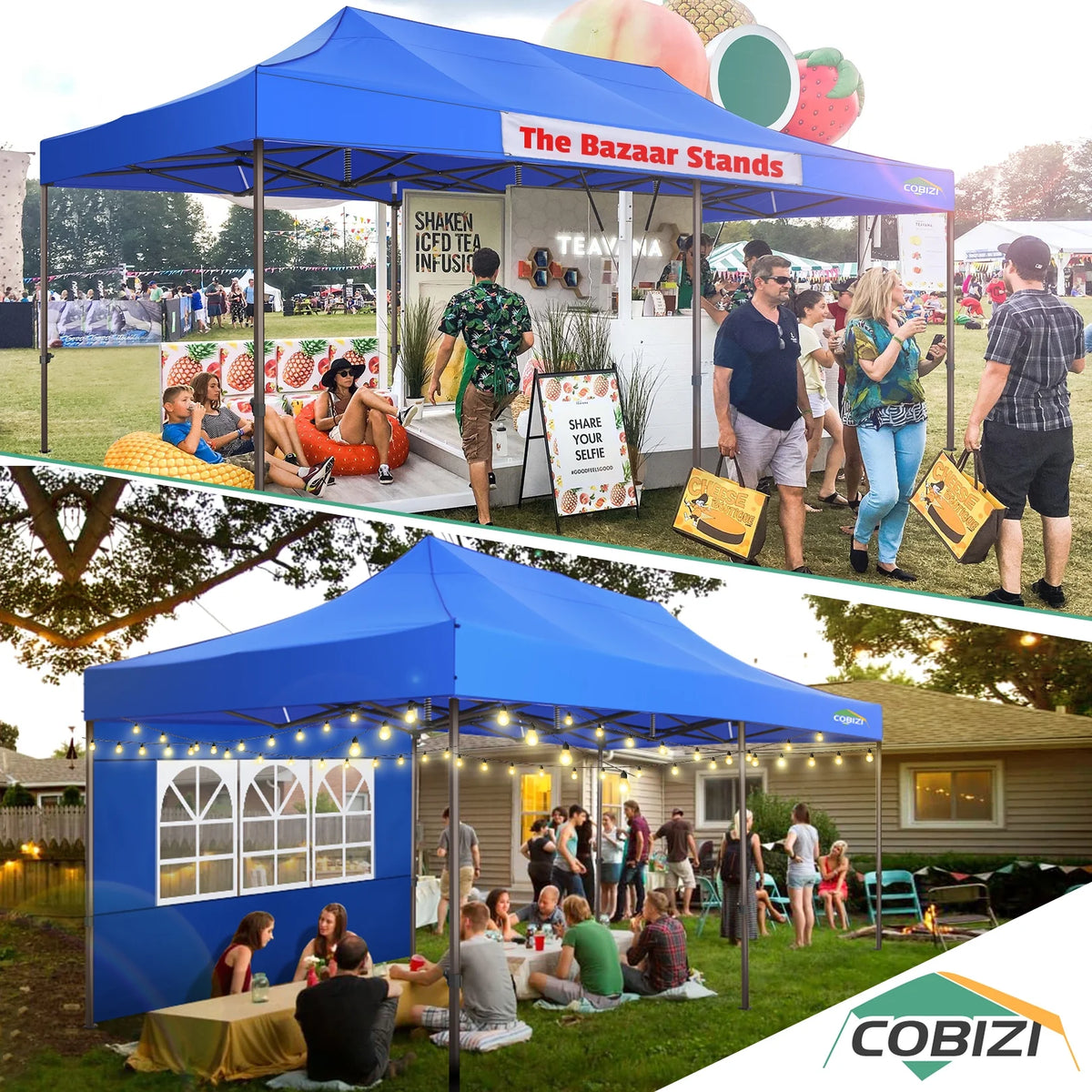 10x20 Pop up Canopy Tent with 6 Removable Sidewalls Blue U886