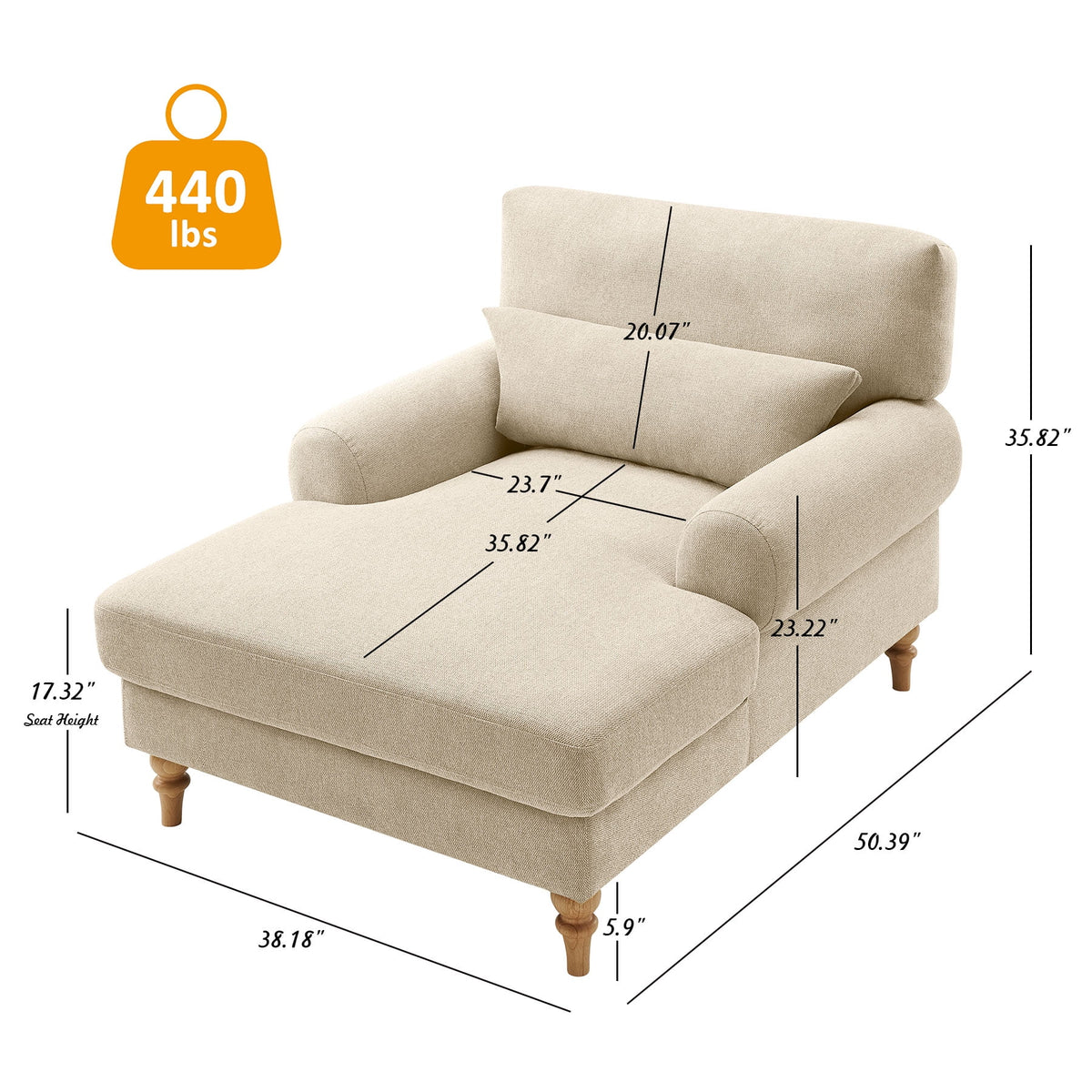 Beige White Linen Fabric Indoor Chaise Lounge Chair R793