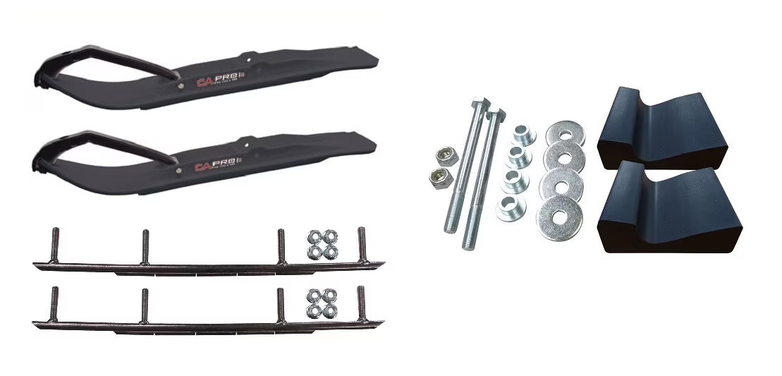 Black XT Snowmobile Skis with 10" Round Bars Complete Kit F6059