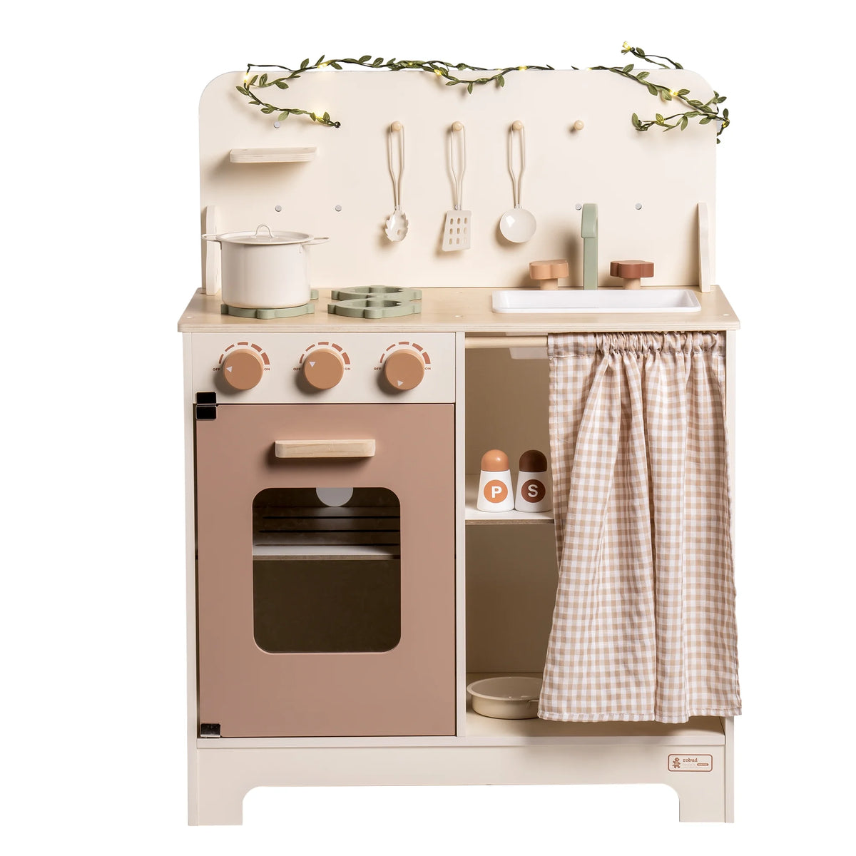 Cream Wooden Kids Kitchen Playset with Apron and Gloves T9795