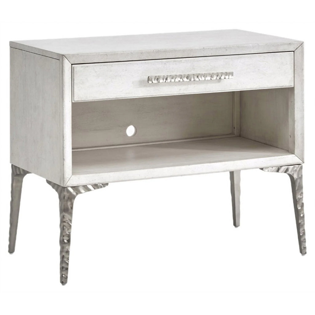 White 1-Drawer Solid Wood Metal Accent Nightstand P57337