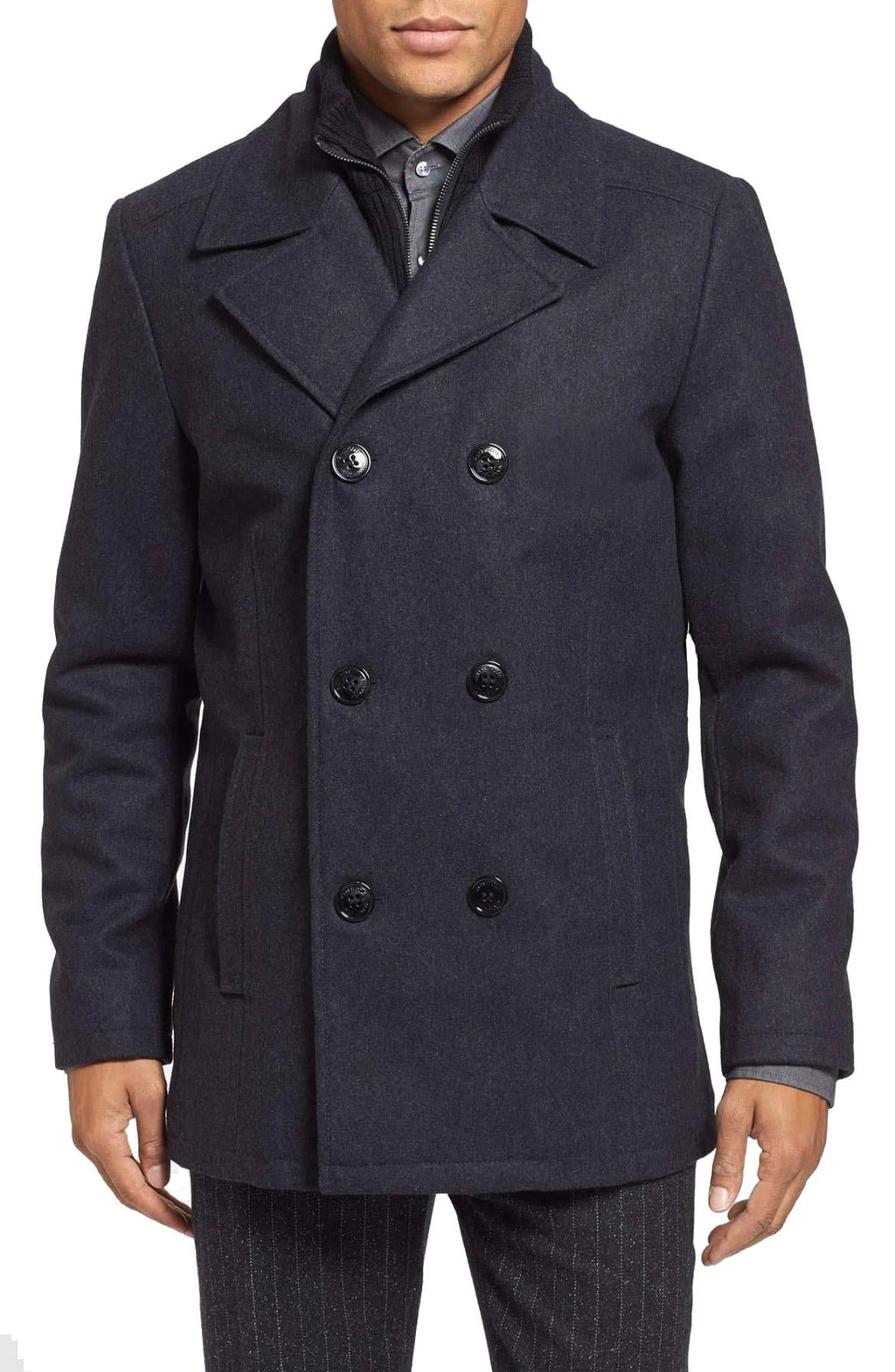 Blue Double Breasted Wool Blend Peacoat I3906