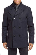 Blue Double Breasted Wool Blend Peacoat I3906