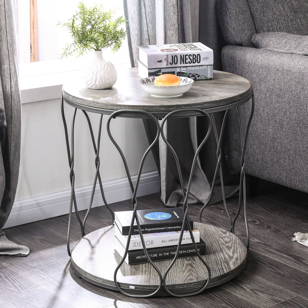 Rustic Grey Metal Round End Table C4233