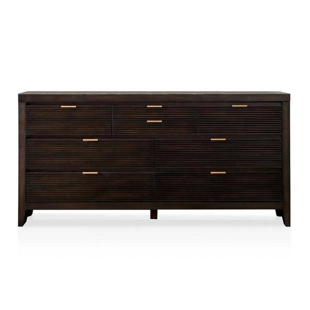 Wood 2-Piece Dresser and Mirror Set in Dark Walnut X479280