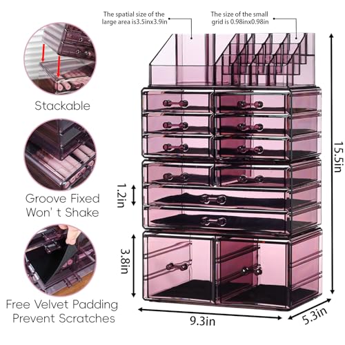 Clear Acrylic Makeup Organizer with 11 Drawers, Set of 4 C403