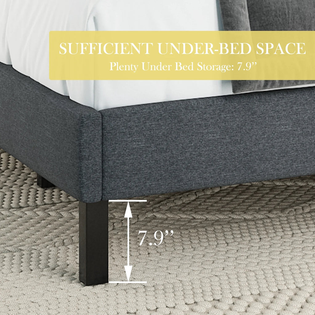 Grey King Size Upholstered Platform Bed Frame with Wood Slats C852569