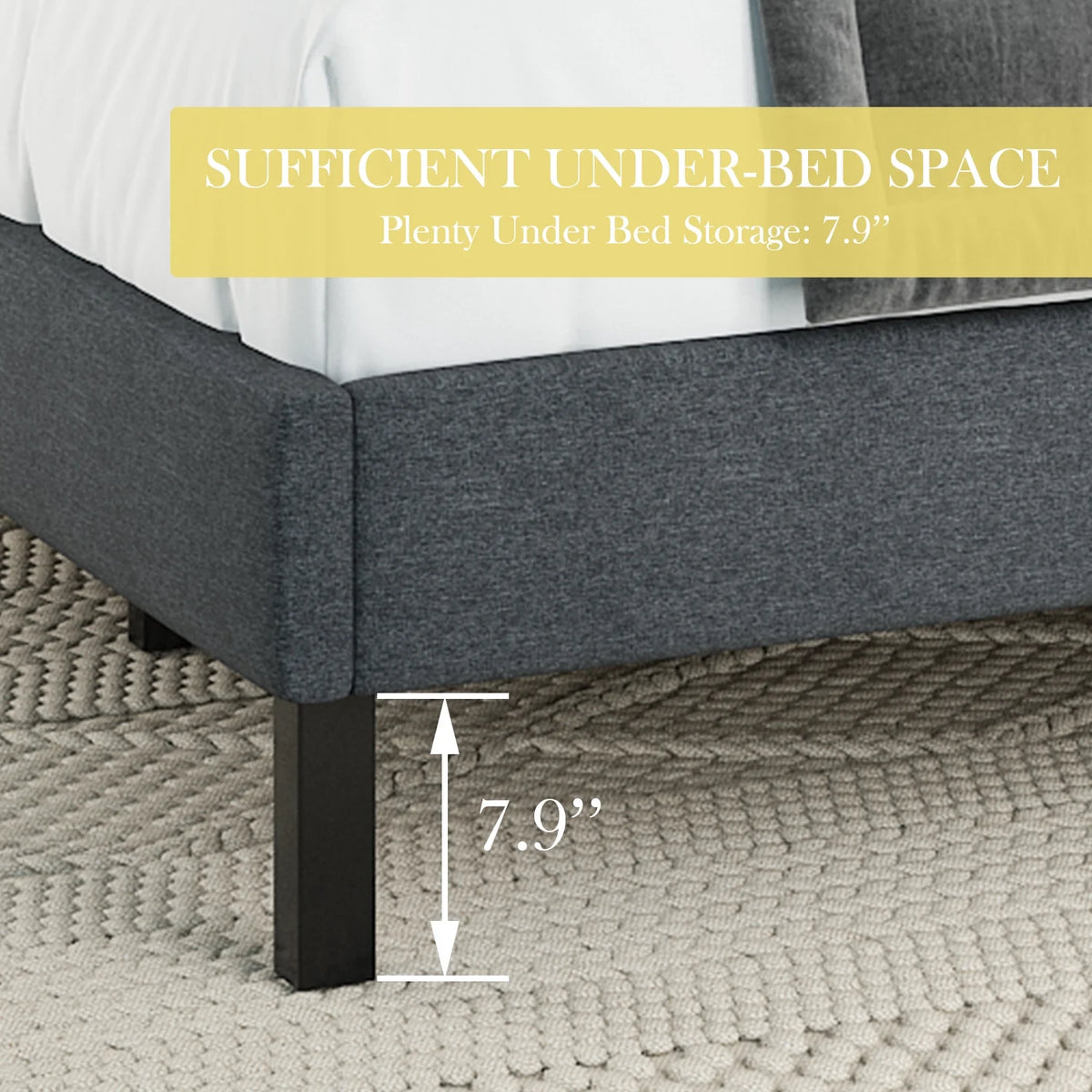 Grey King Size Upholstered Platform Bed Frame with Wood Slats C852569