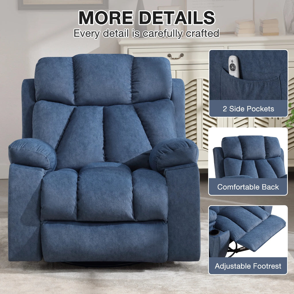 Blue Recliner Chair with Massage and Heat U179624