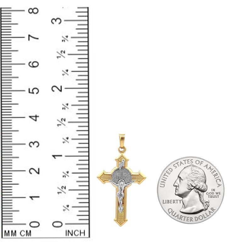 14k Two Tone Gold Saint Benedict Crucifix Cross Reversible Pendant M770822