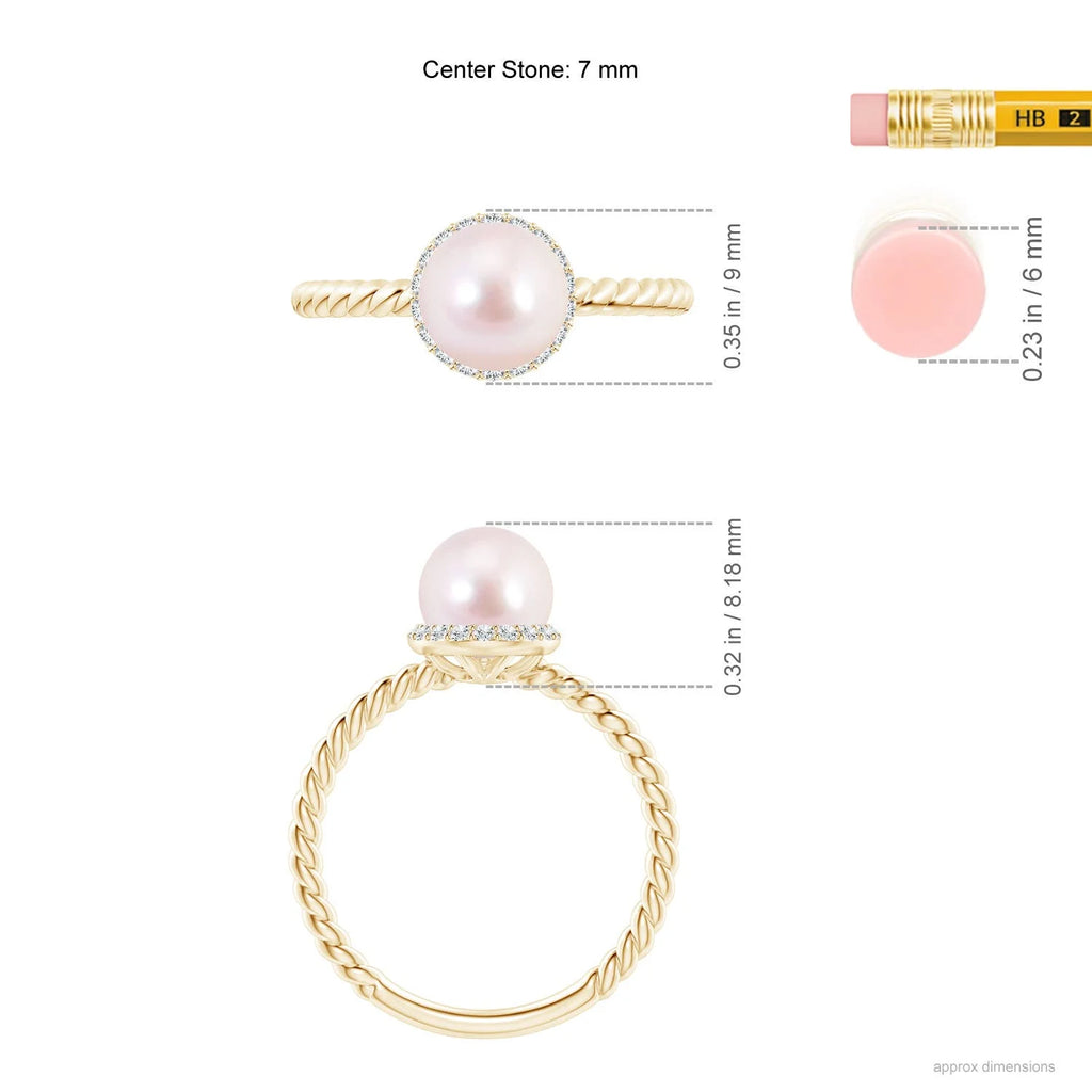 14K Yellow Gold Akoya Cultured Pearl & Diamond Halo Ring R3270