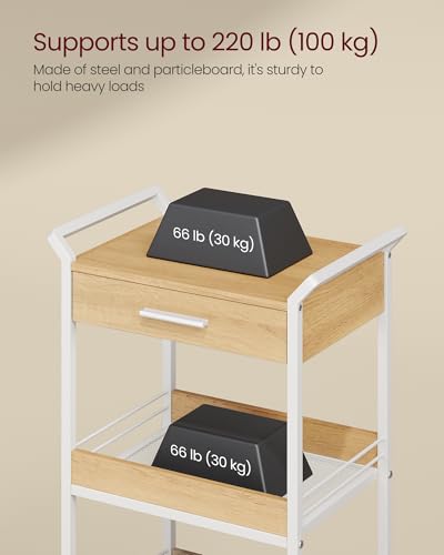 4-Tier Rolling Utility Cart with Table Top, Handles, Lockable Casters, Top Drawer, Mesh Shelves, Rustic Brown and Ink Black G685513