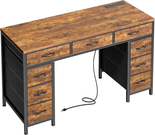 47 Inch Office Desk with Outlets and 9 Fabric Drawers S72028