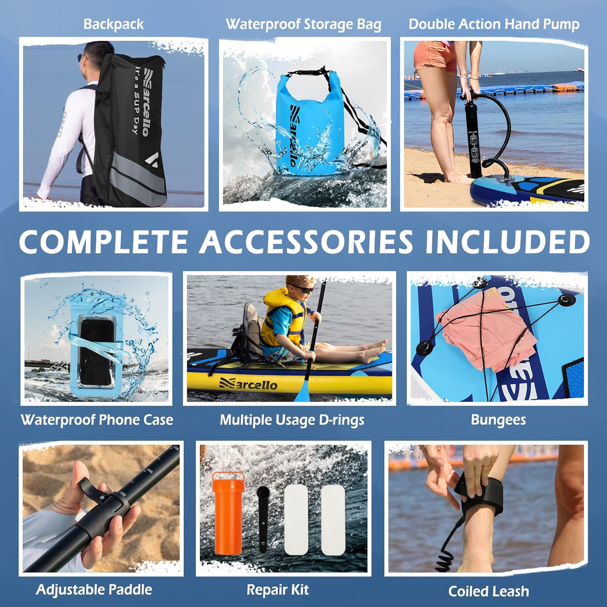10.6'×33"×6" Inflatable Stand Up Paddle Board with Hand Pump, Leash, Repair Kit, Waterproof Phone Case, Waterproof Bag, Backpack U10656