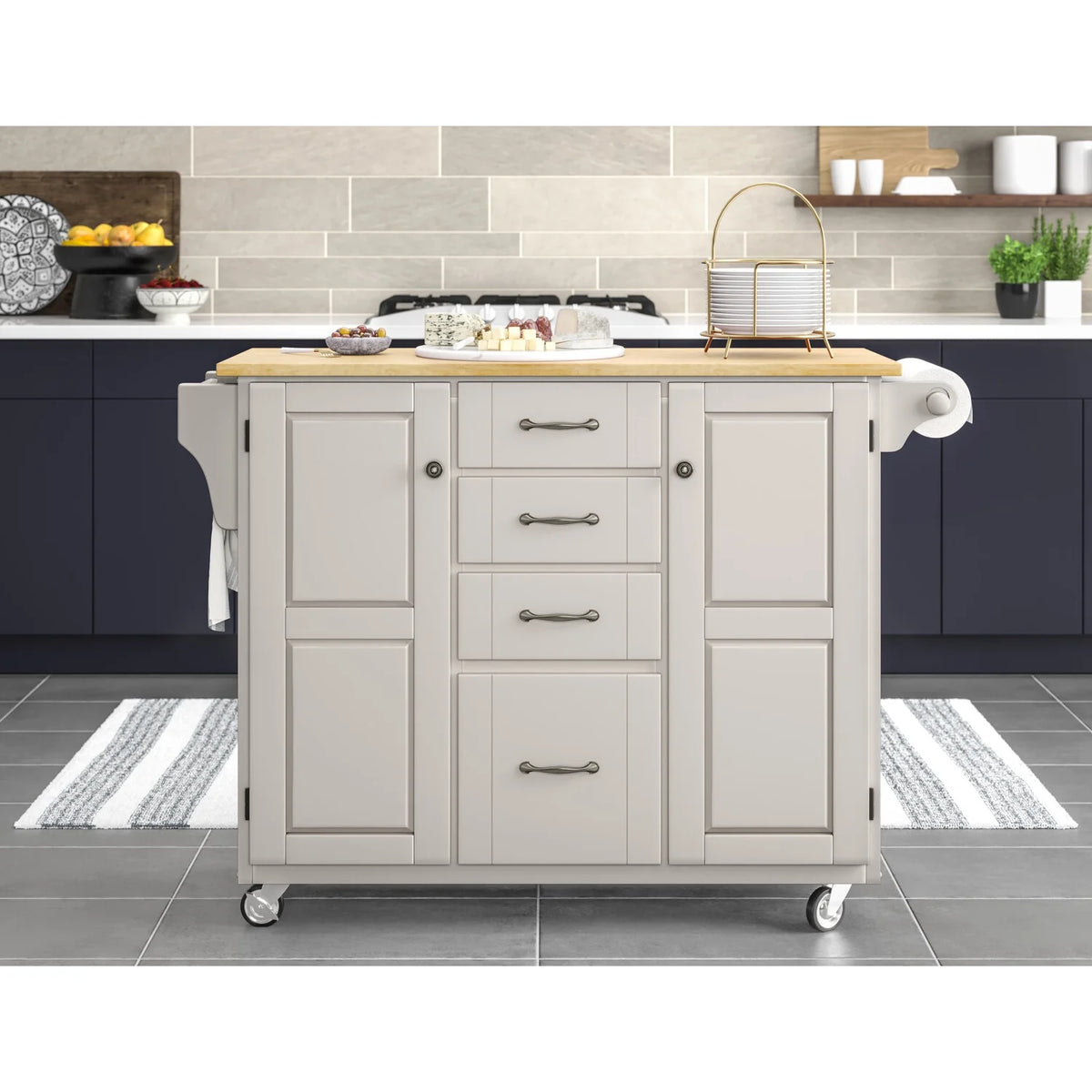 Off White Wood Rolling Kitchen Cart X33681