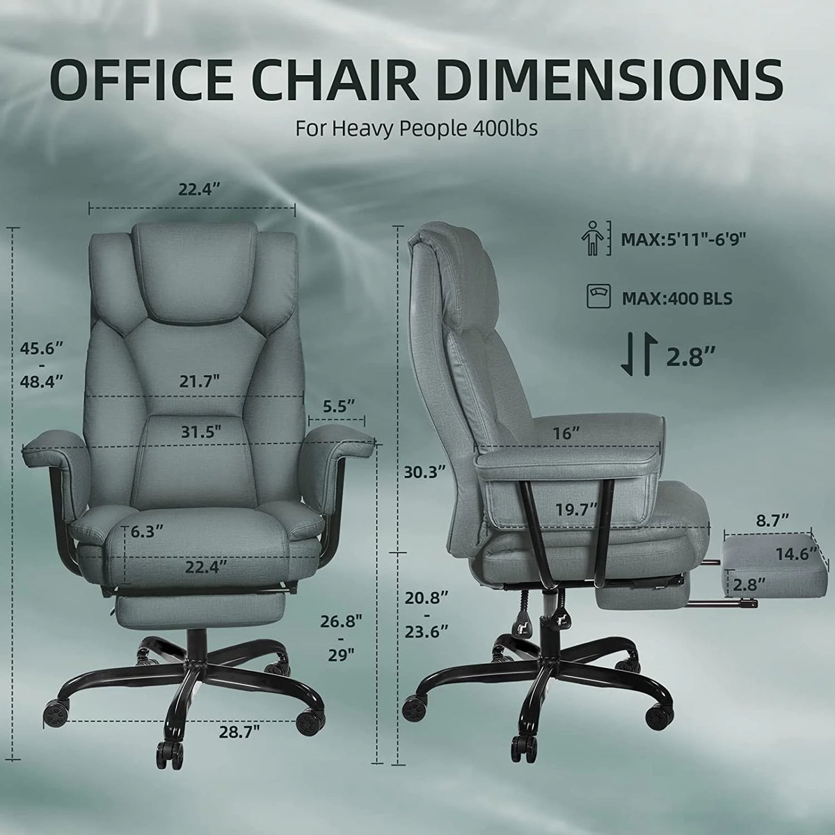 Gray High Back Leather Office Chair 400lb R1482