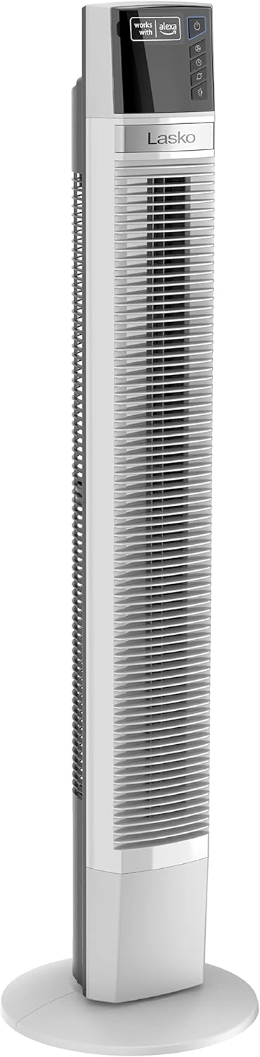 White 48” Oscillating 4-Speed Tower Fan with Timer F7405