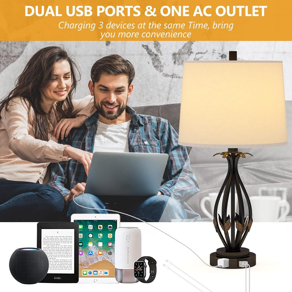 Table Lamp Set of 2, 3 Way Dimmable Touch with Dual USB Ports and AC Outlet F354525
