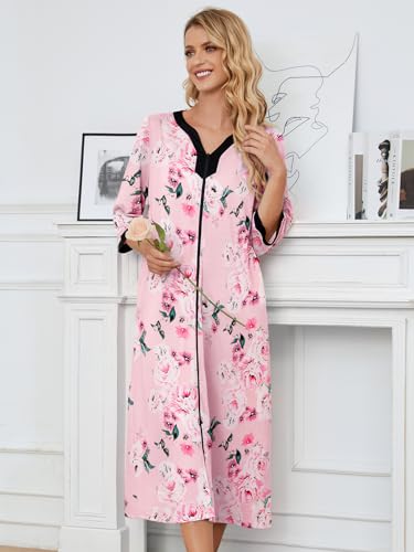 Moo Moo Nightgown House Dress Zip up Robes Long Lounge Dress House Coat O459