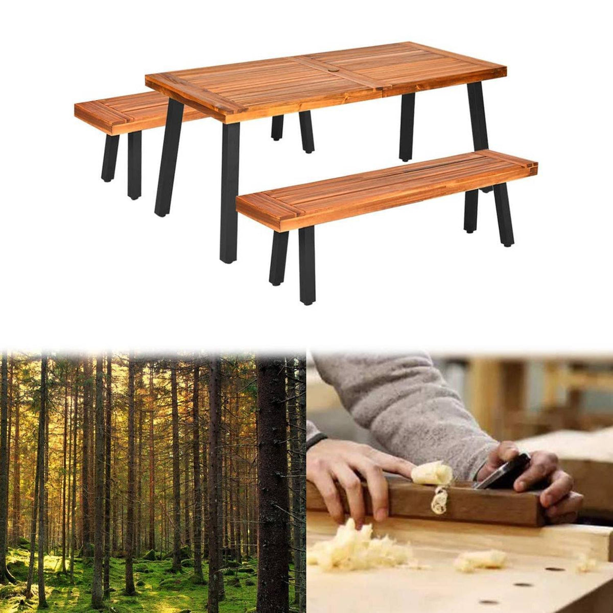 2pc 63x22 Acacia Wood Benches R66004