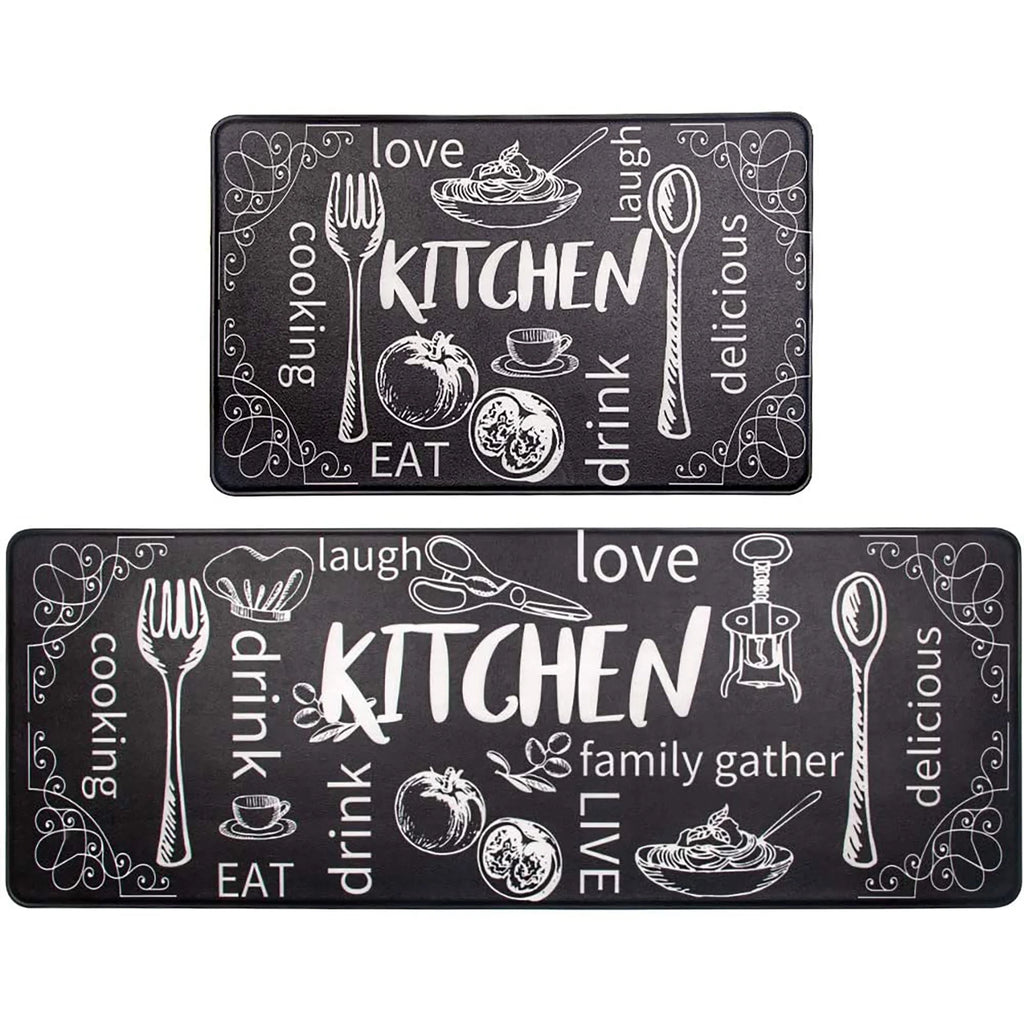 Anti Fatigue Kitchen Rug Mats Set of 2 Waterproof Non-Slip Black N589