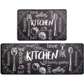 Anti Fatigue Kitchen Rug Mats Set of 2 Waterproof Non-Slip Black N589