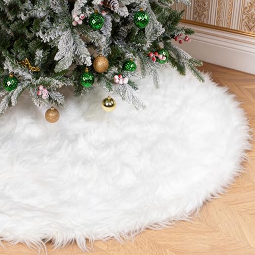 48 Inch White Faux Fur Christmas Tree Skirt D576