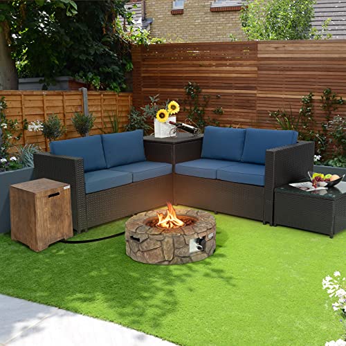 28 Inch Round Propane Gas Fire Pit with Lava Rocks & PVC Cover G703