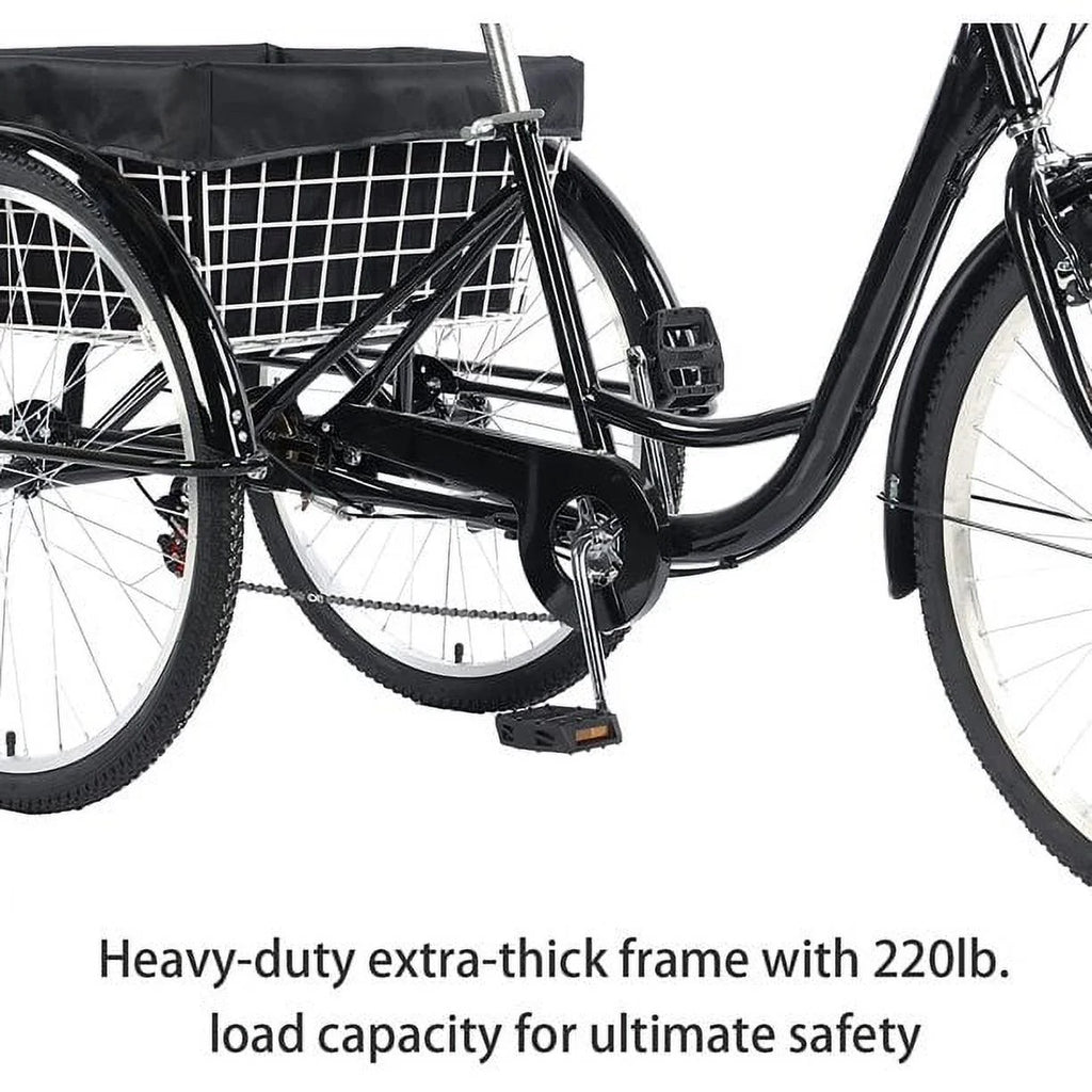 26 Inch 7-Speed 3-Wheel Bike (Black) M145