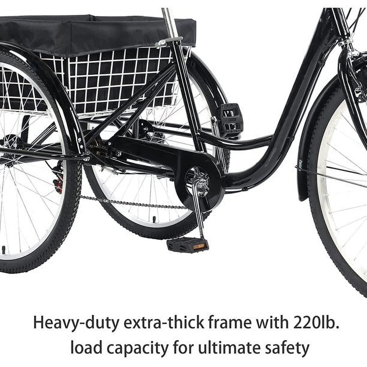 26 Inch 7-Speed 3-Wheel Bike (Black) M145
