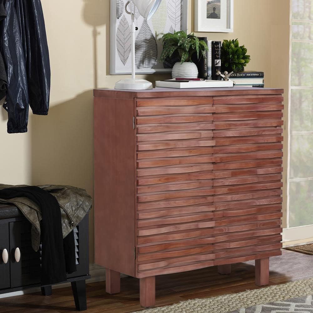 White Buffet & Sideboard Storage Cabinet with 2 Doors, Carved Pattern Doors D80692